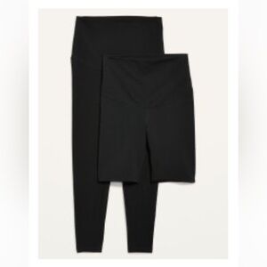 Maternity 2-Pack Rollover-Waist PowerChill 7/8-Length Leggings & Biker Shorts